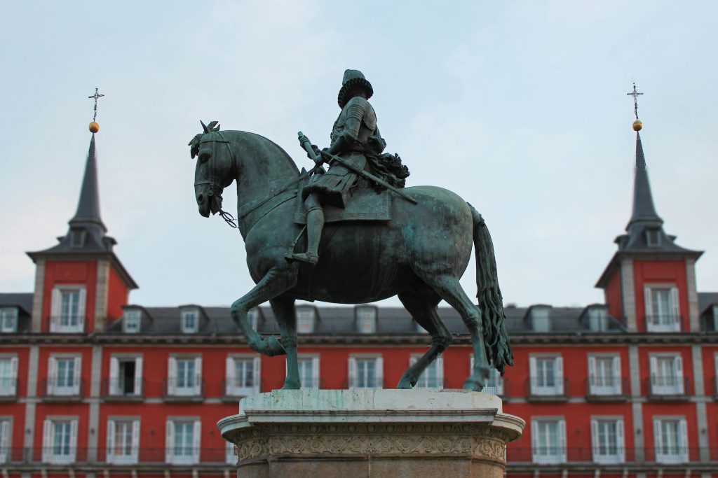 The equestrian statue of King Felipe III in Plaza Mayor (Madrid)